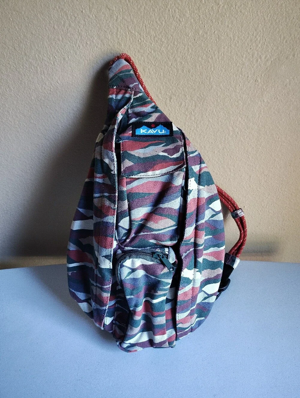 KAVU Rope Bag Sling Backpack Camo Canvas Crossbody Shoulder Pack 16.5